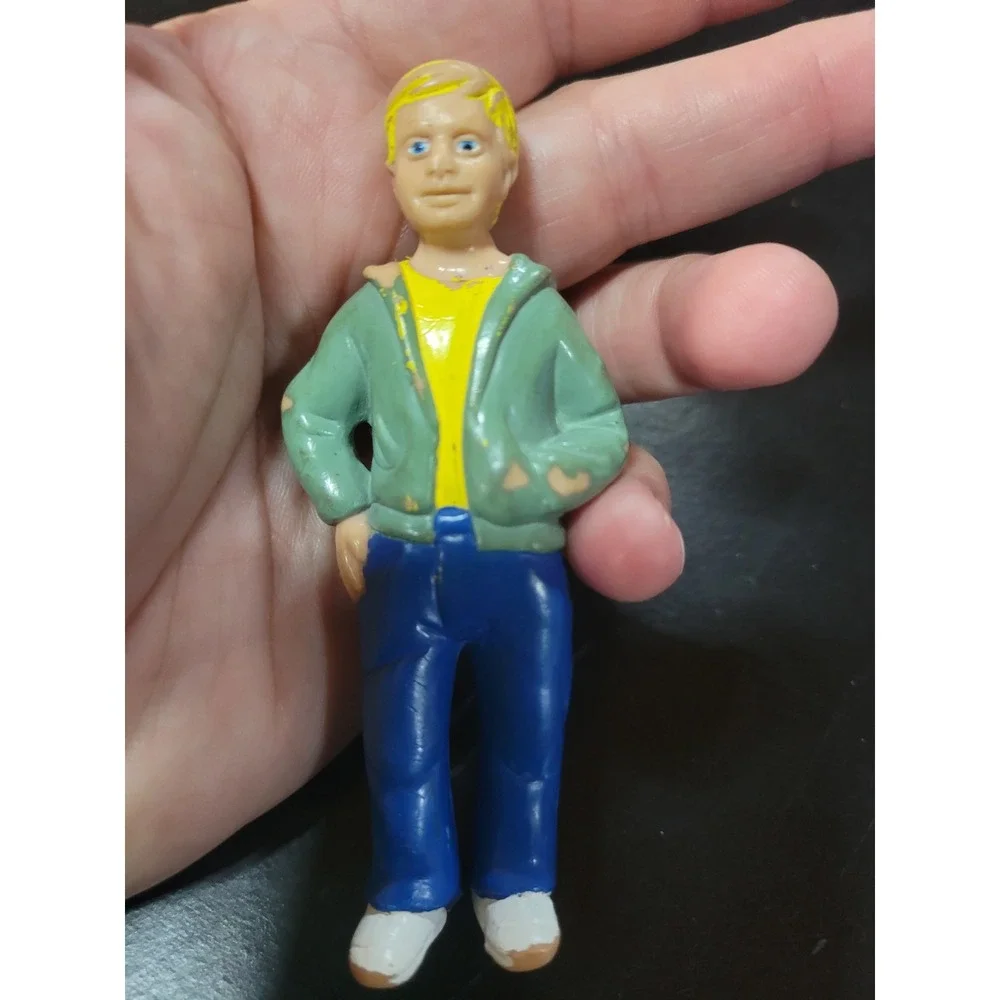 Vtg Boy Figure‎ Toy Green Jacket Blue Jeans White Shoes Action Figure Doll 3.5